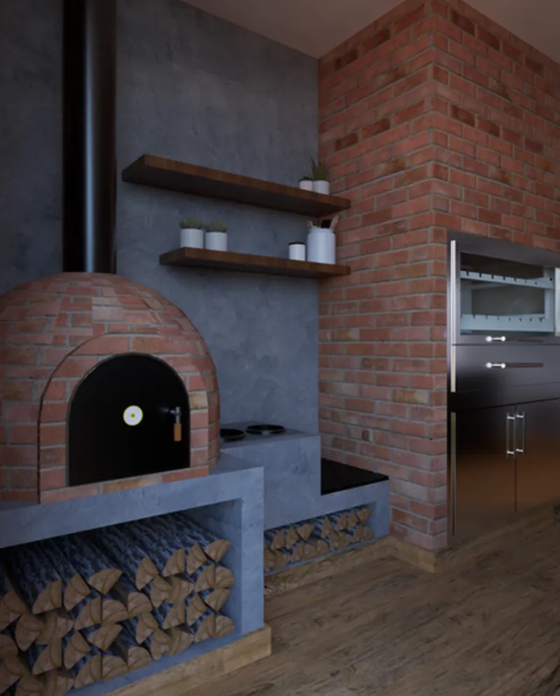 Horno de barro y parrilla con ladrillo artesanal